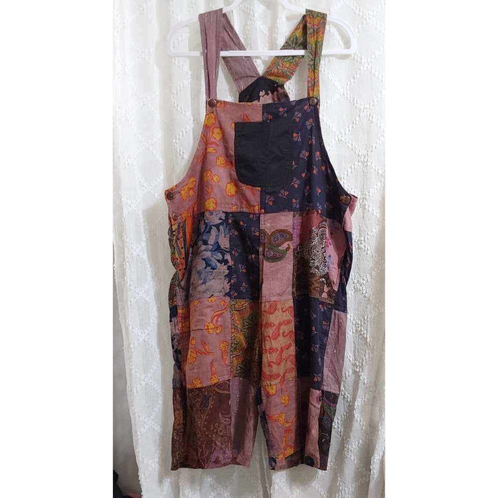 Kathmandu Imports Patchwork Overalls Large Multicolor Floral Paisley Boho Romper